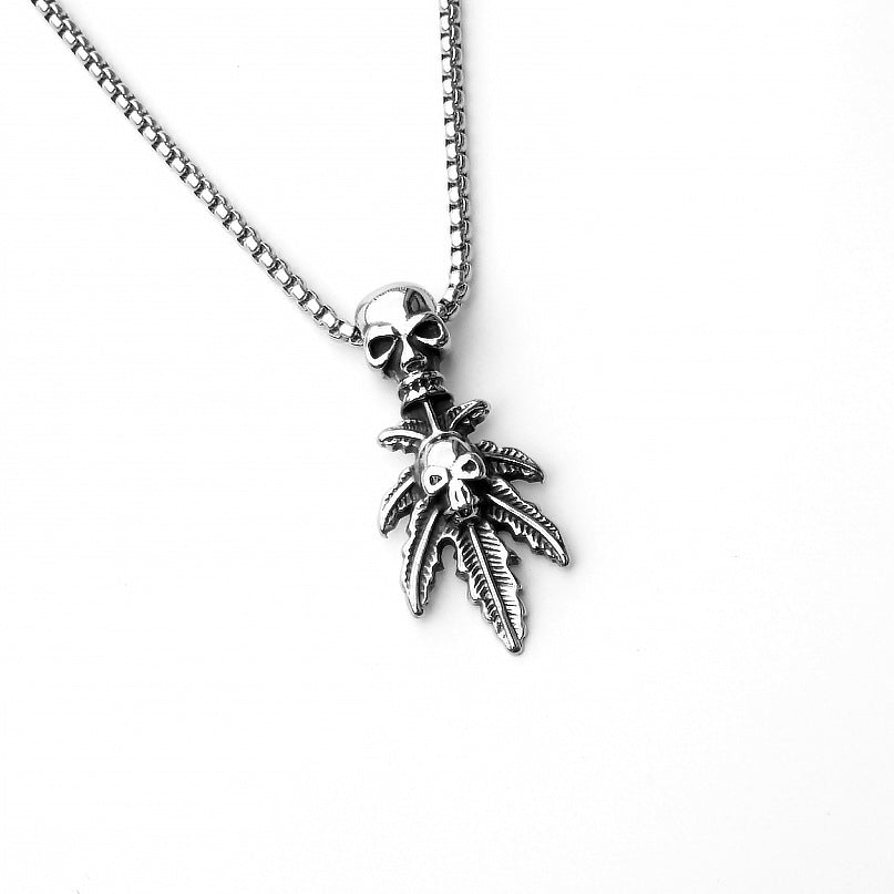 Stainless Steel Necklace | Skull & Leaf