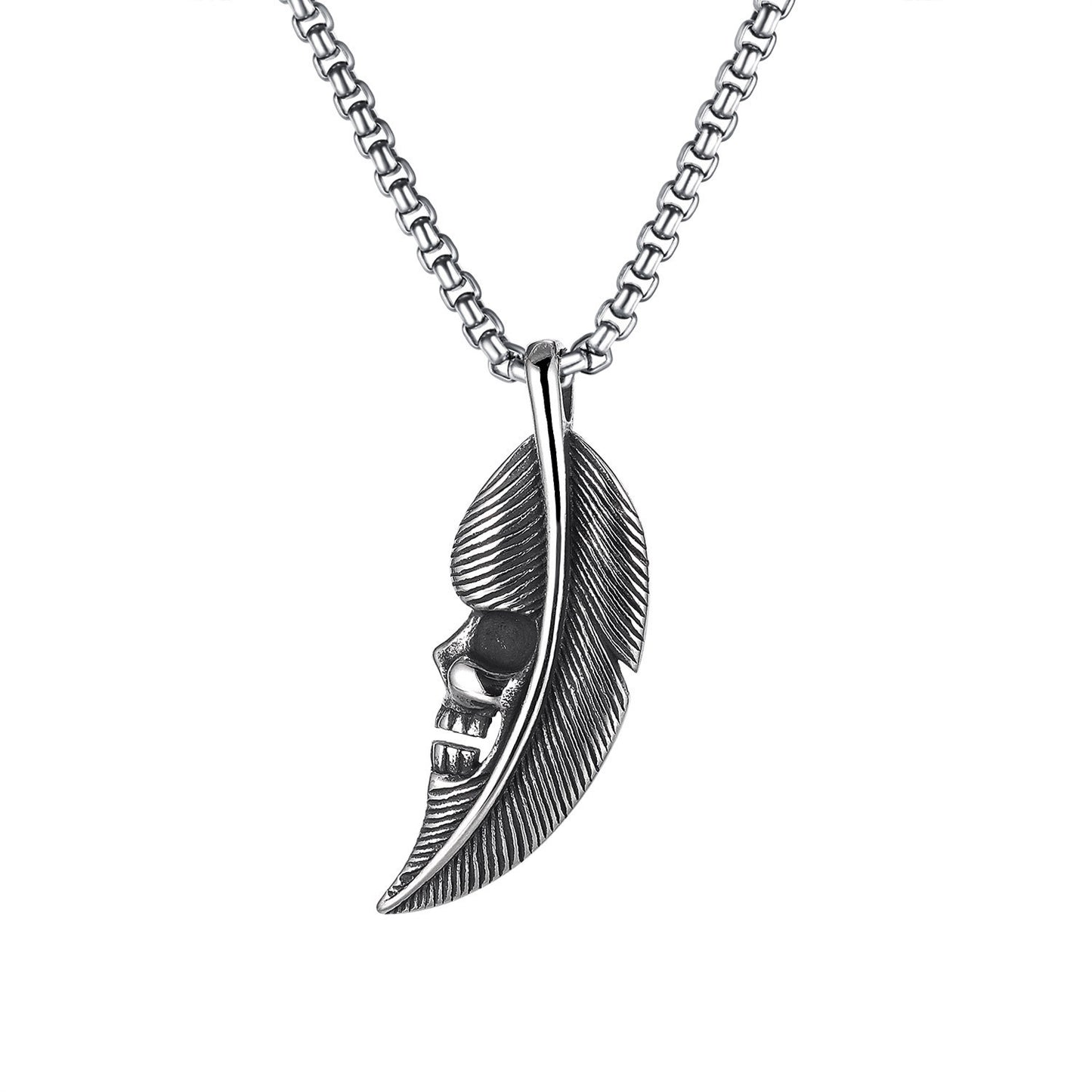 Stainless Steel Necklace | Skull & Leaf