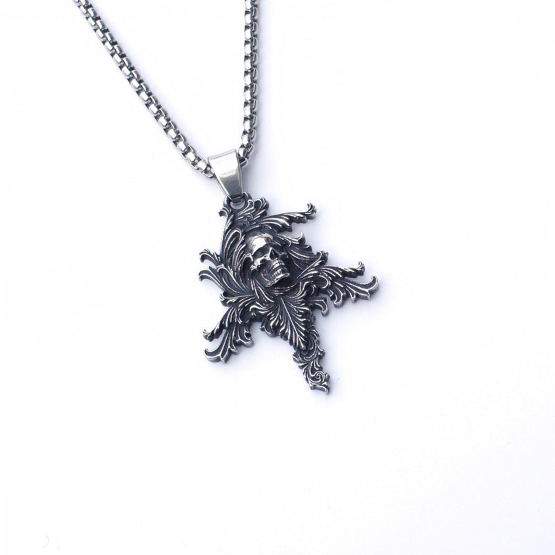 Stainless Steel Necklace | Skull & Leaf