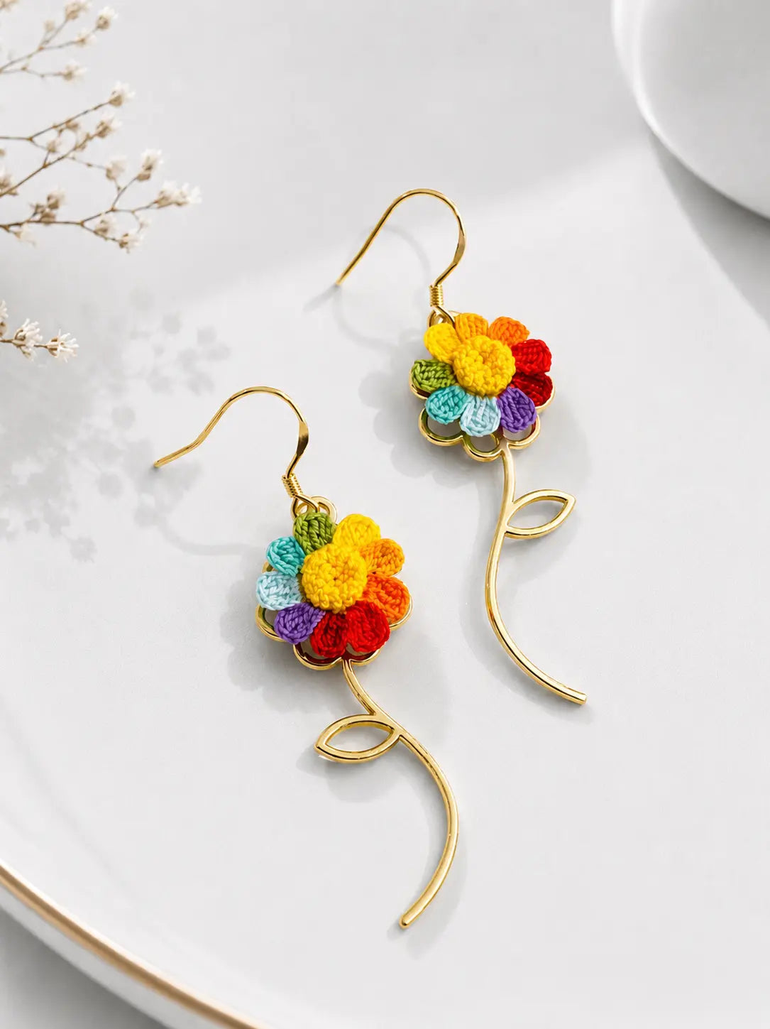 Spinning Rainbow Flower Drop Earrings