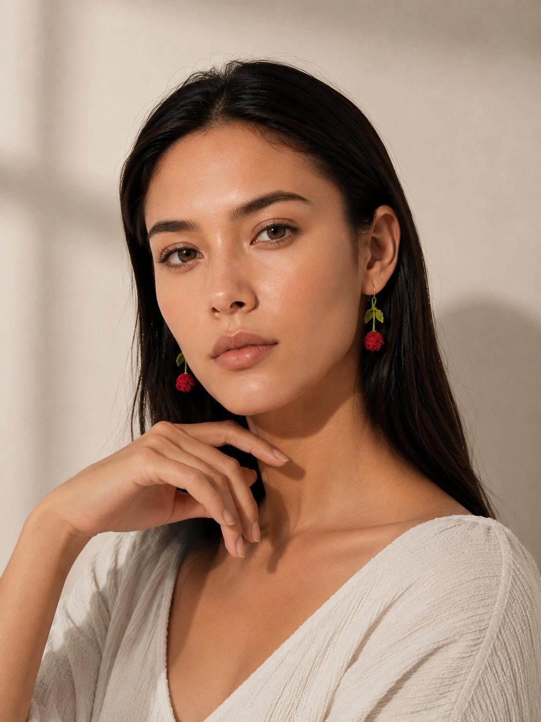 Red Rose Bud Earrings