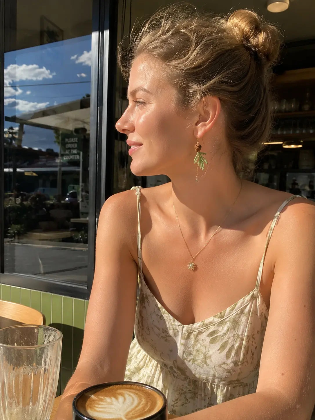 Pinecone, Pine Needle & Crystal Dangle Earrings