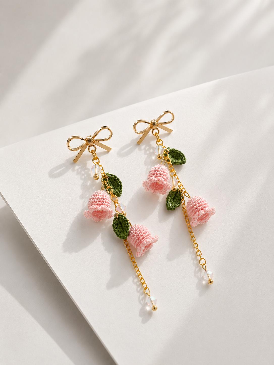 Pink Lily of the Valley Micro-Crochet Earrings