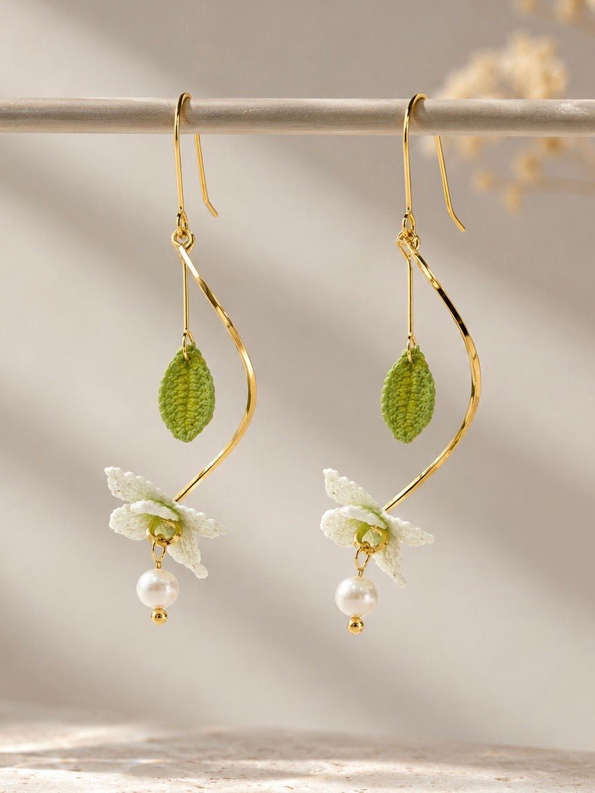 Lily & Pearl Spiral Drop Micro-Crochet Earrings