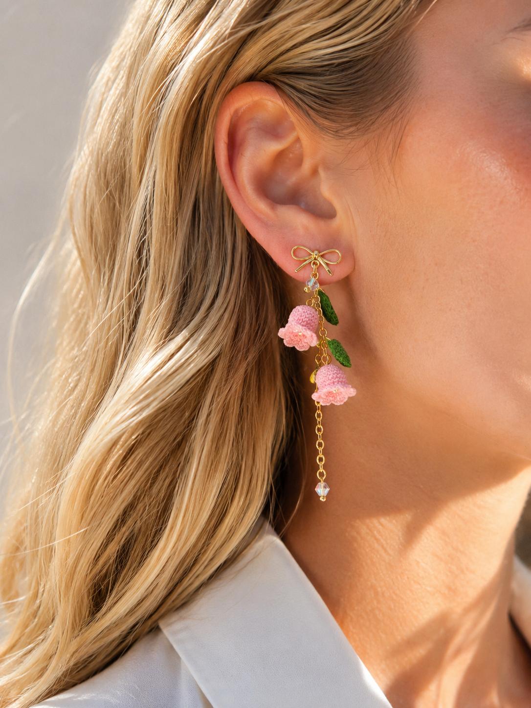 Pink Lily of the Valley Micro-Crochet Earrings