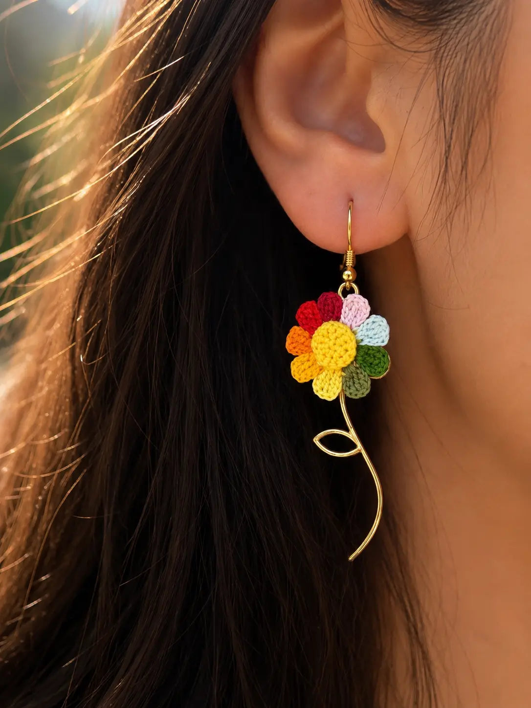 Spinning Rainbow Flower Drop Earrings