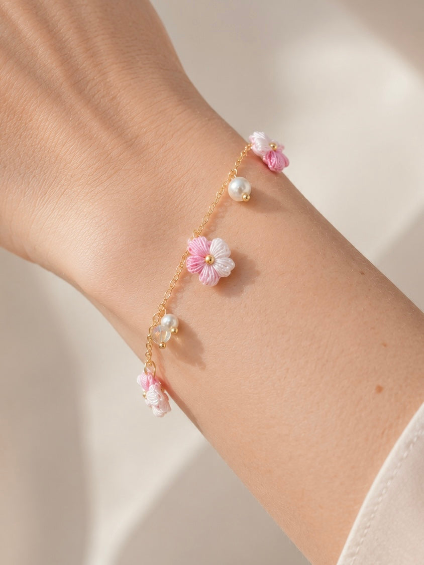 Micro Crochet Bracelet  |  Puff Flowers