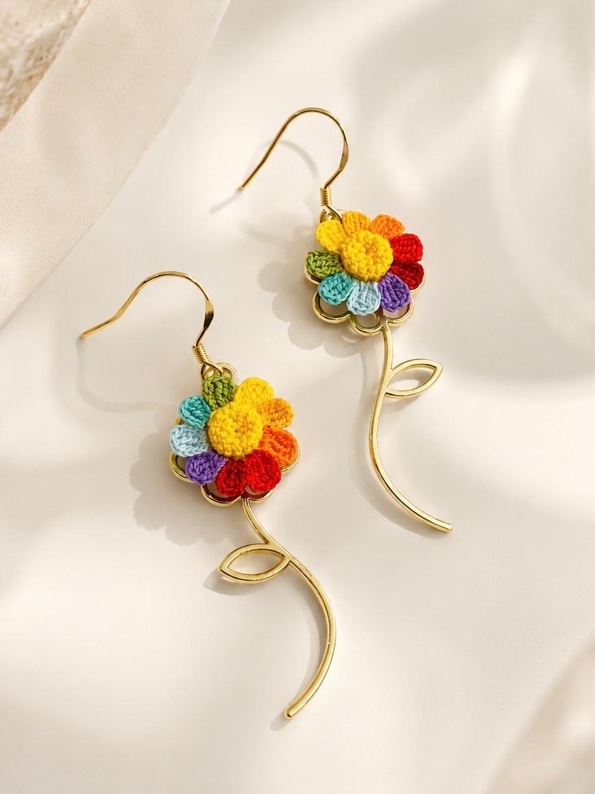 Spinning Rainbow Flower Earrings
