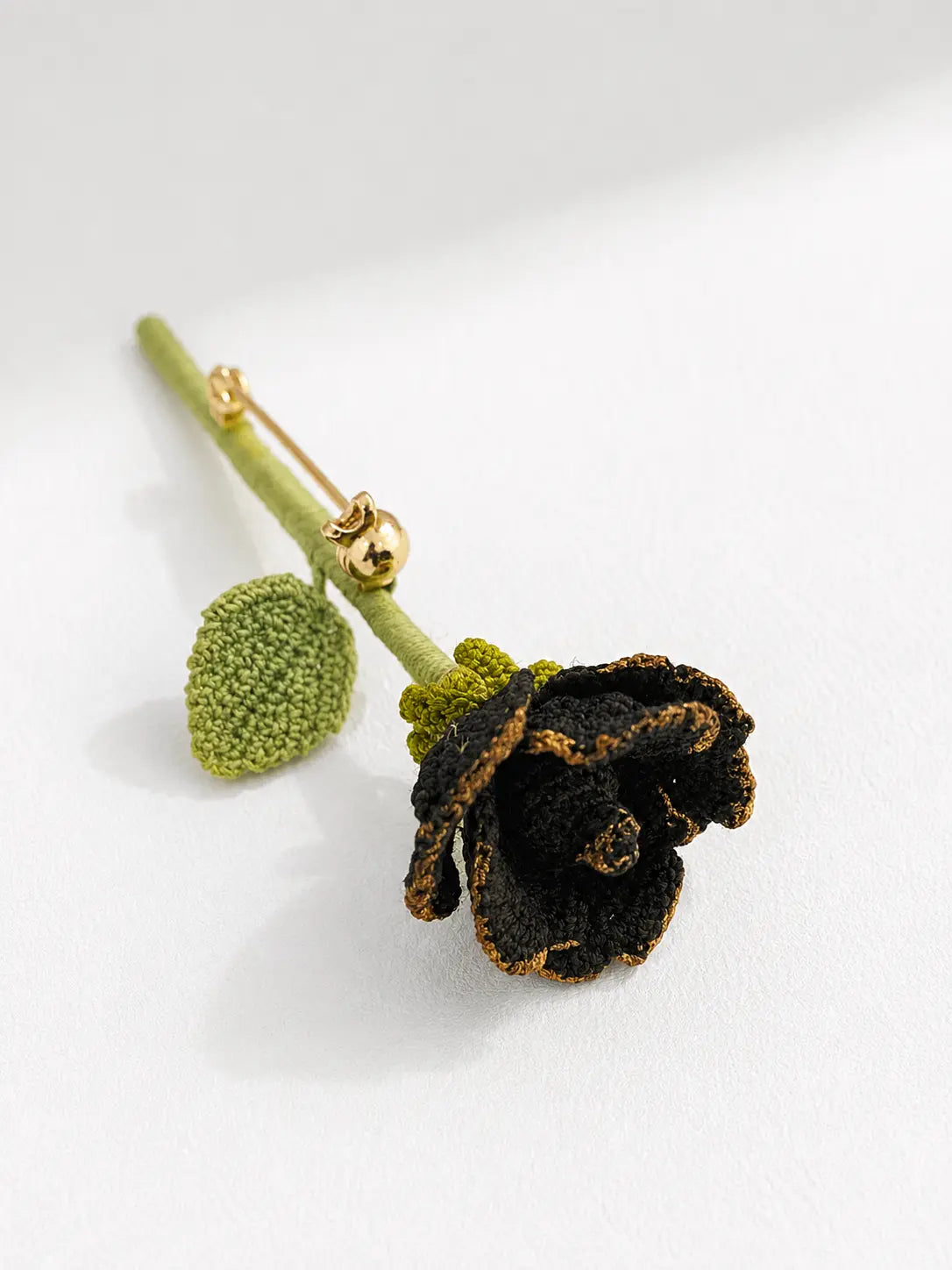 Gold-Trimmed Black Rose Keepsake Brooch