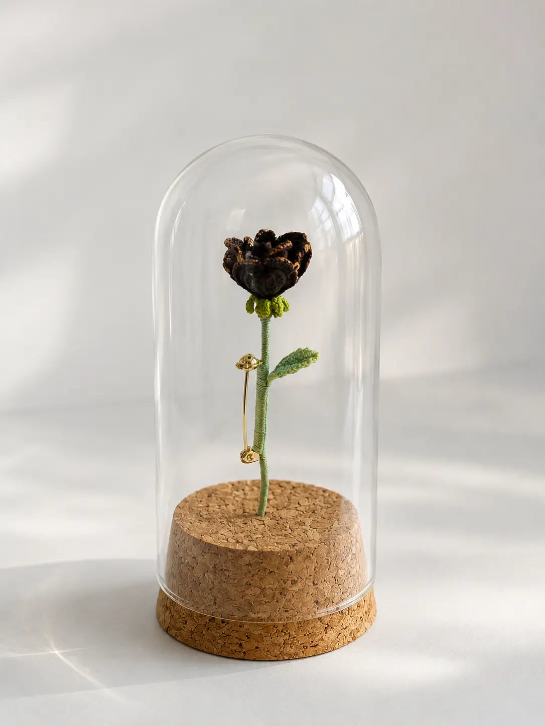 Gold-Trimmed Black Rose Keepsake Brooch