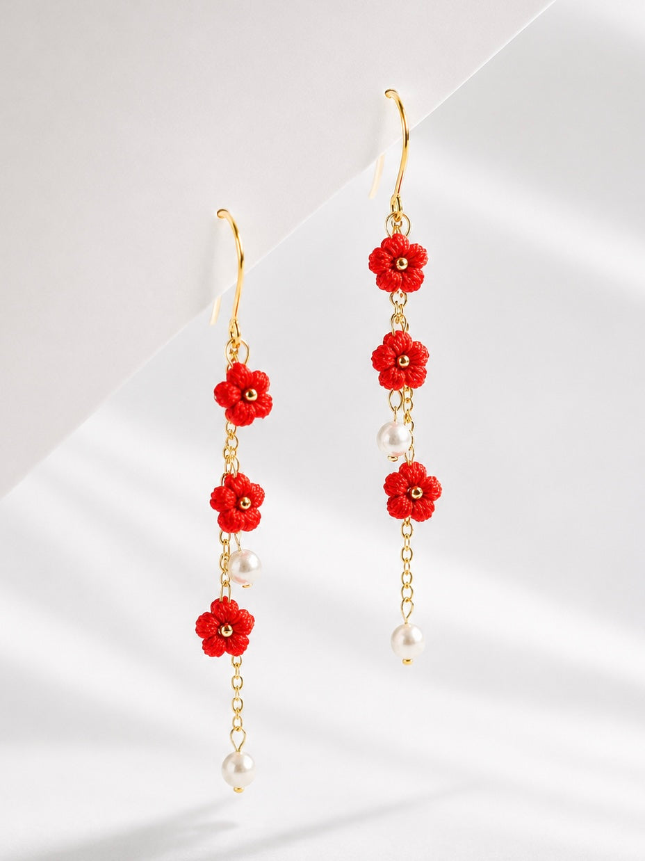Puff Flower Drop Earrings