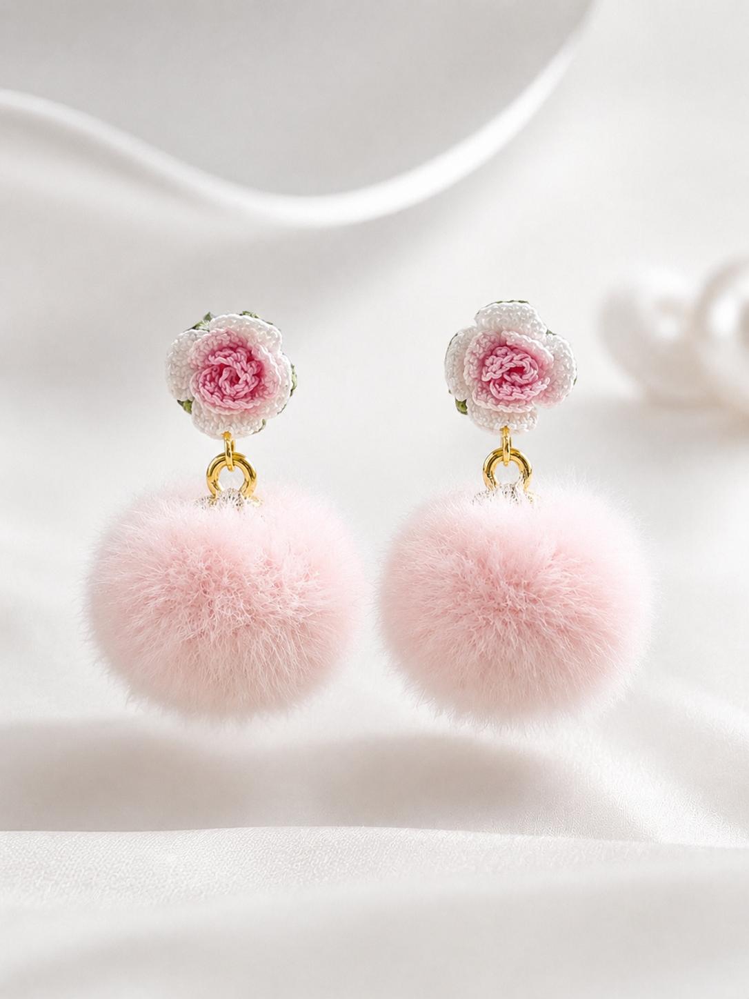 Rose Pom Pom Earrings