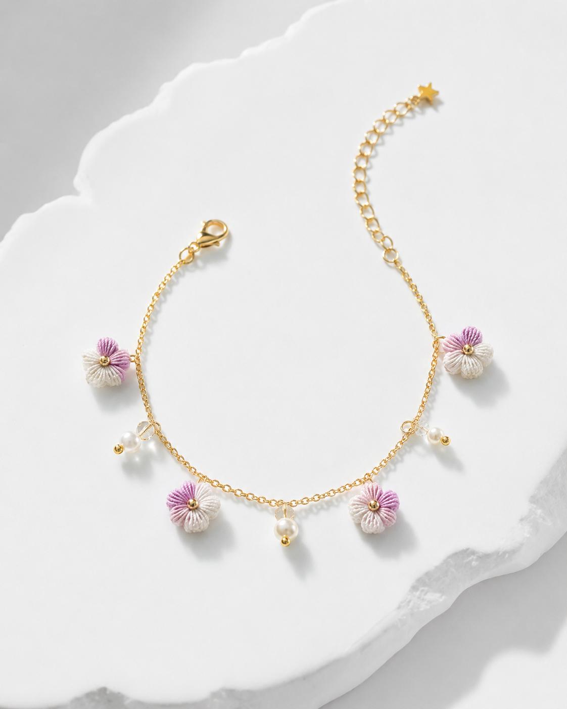 Micro Crochet Bracelet  |  Puff Flowers