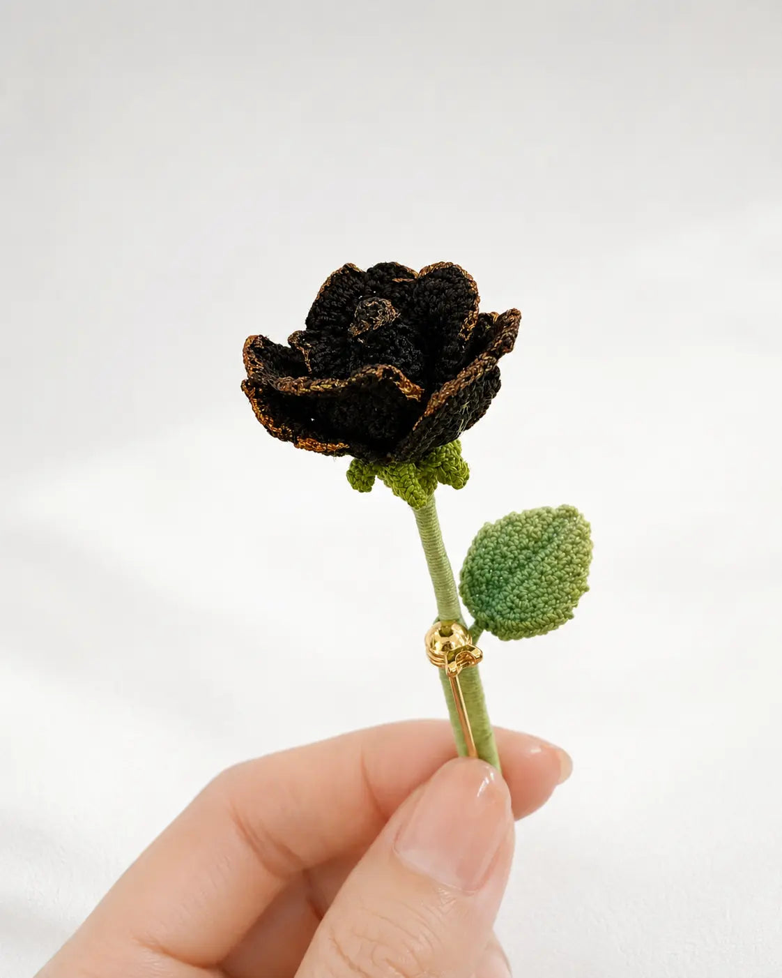 Gold-Trimmed Black Rose Keepsake Brooch