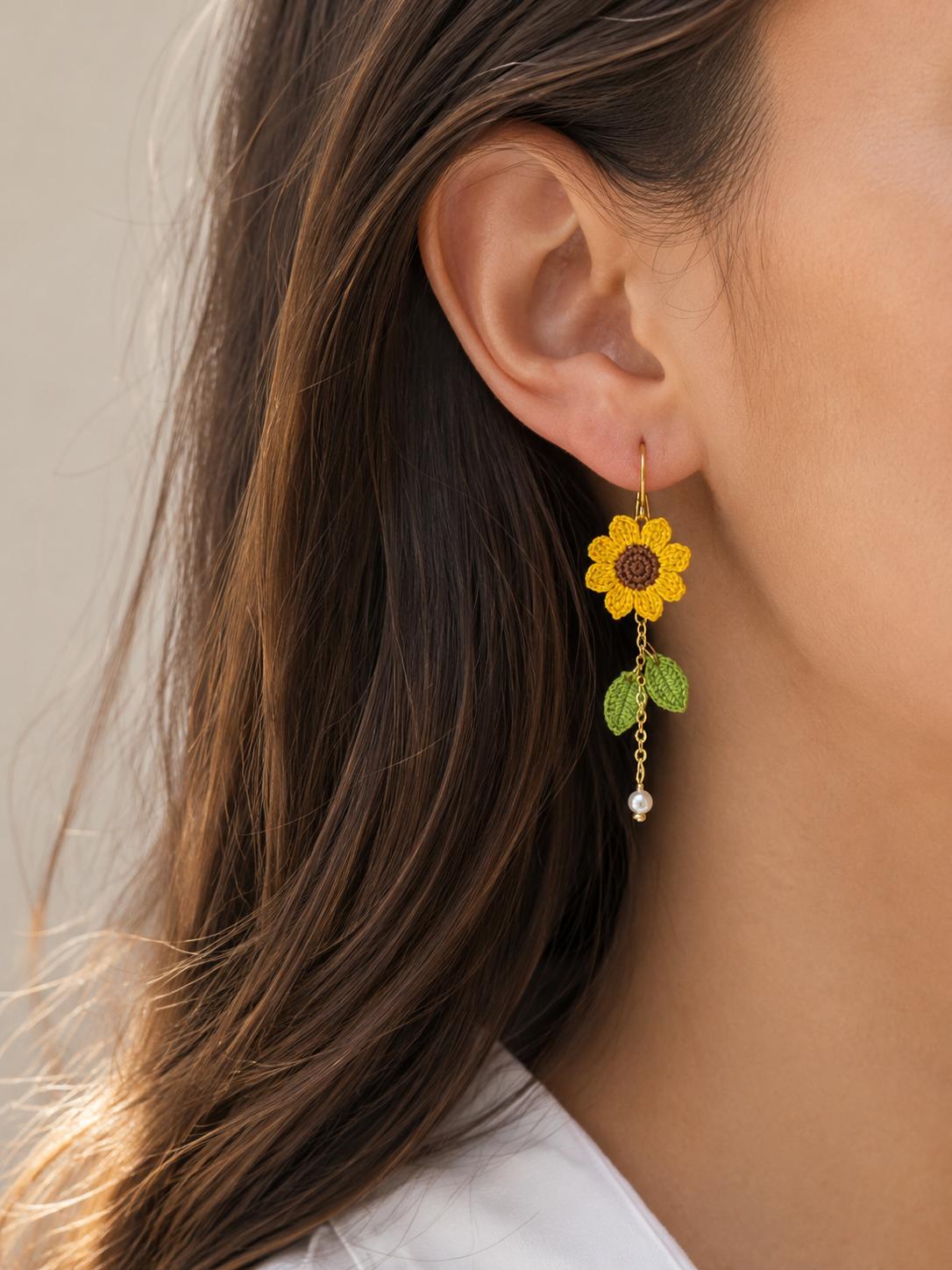 Sunflowers Micro-Crochet Earrings