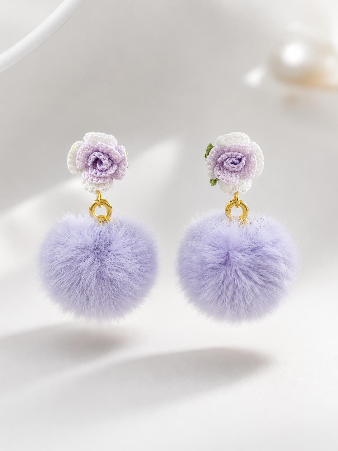 Rose Pom Pom Earrings