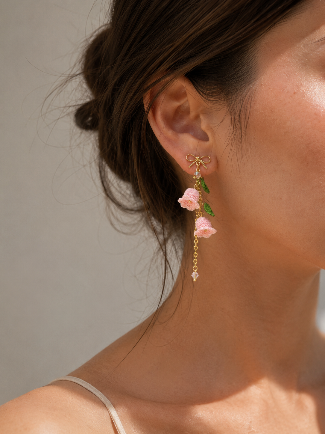 Pink Lily of the Valley Micro-Crochet Earrings