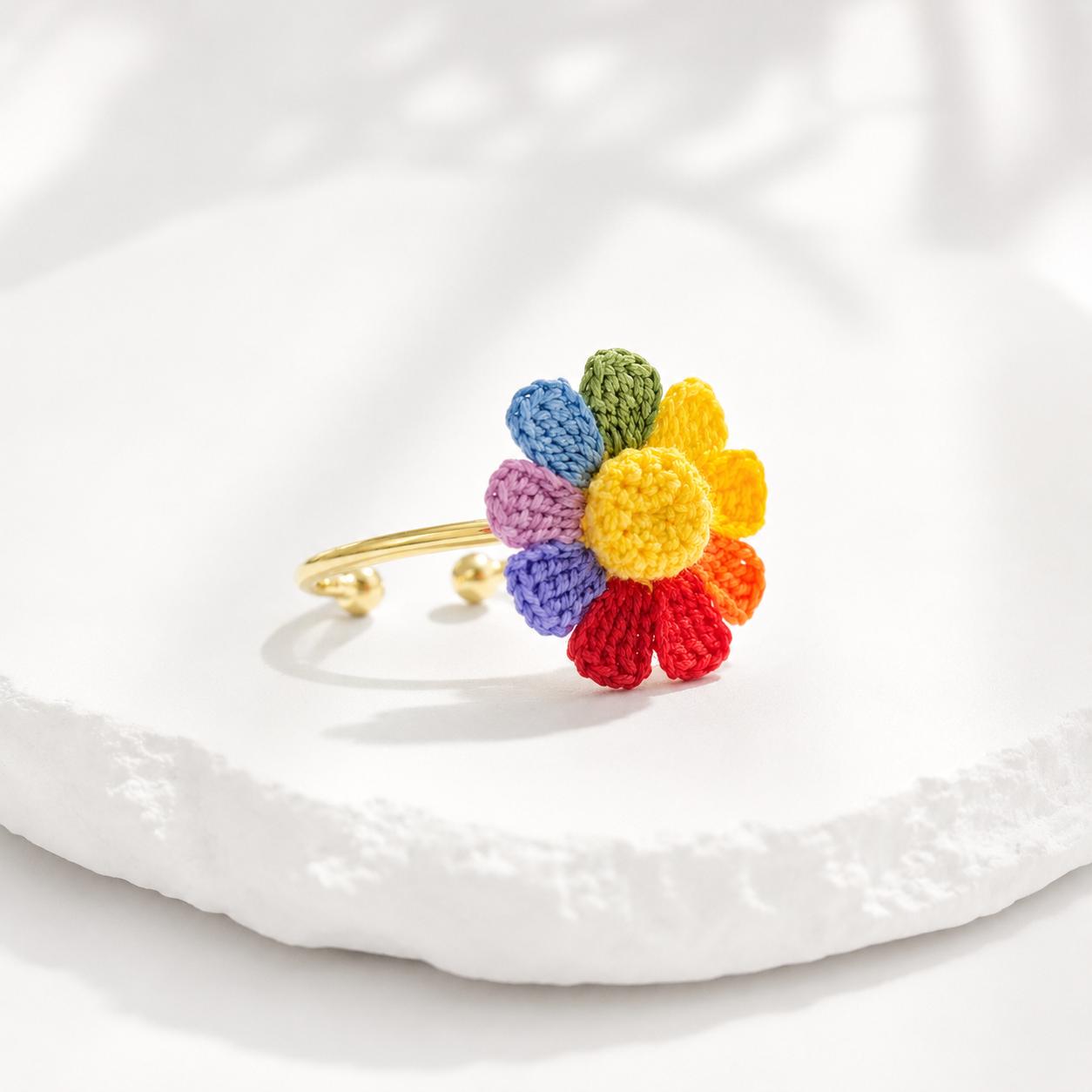 Spinning Rainbow Flower Ring