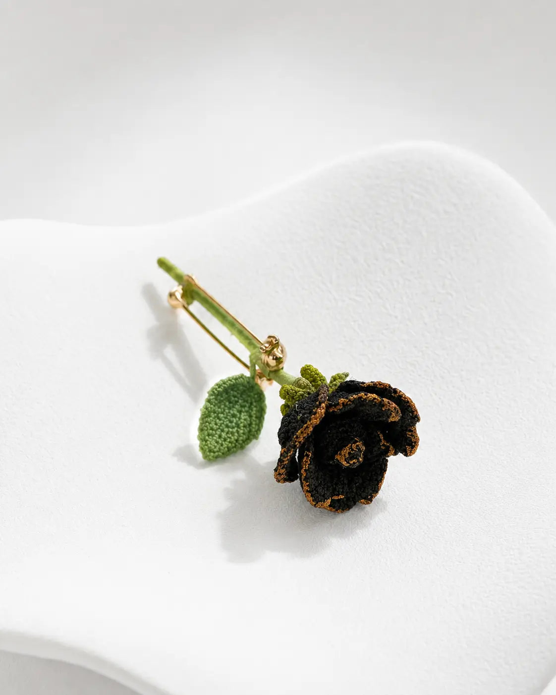 Gold-Trimmed Black Rose Keepsake Brooch
