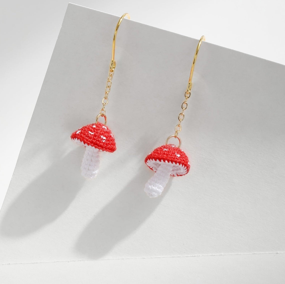 Woodland Mushroom Drop Micro-Crochet Earrings