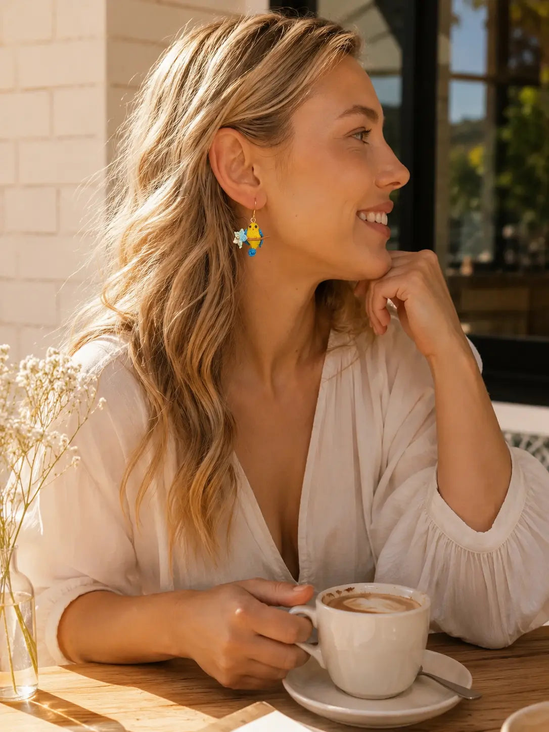 Parrot & Blossom Branch Drop Earrings