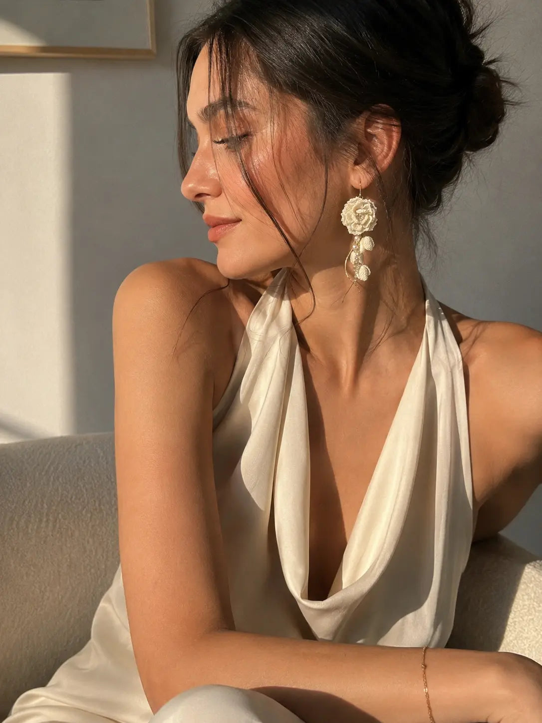 Ivory Peony Cascade Earrings