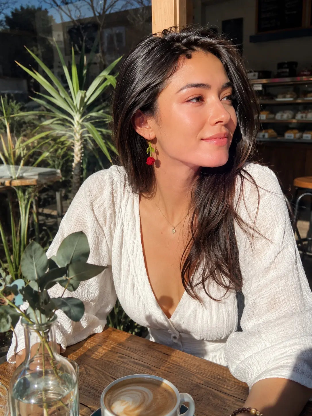Red Rose Bud Drop Earrings