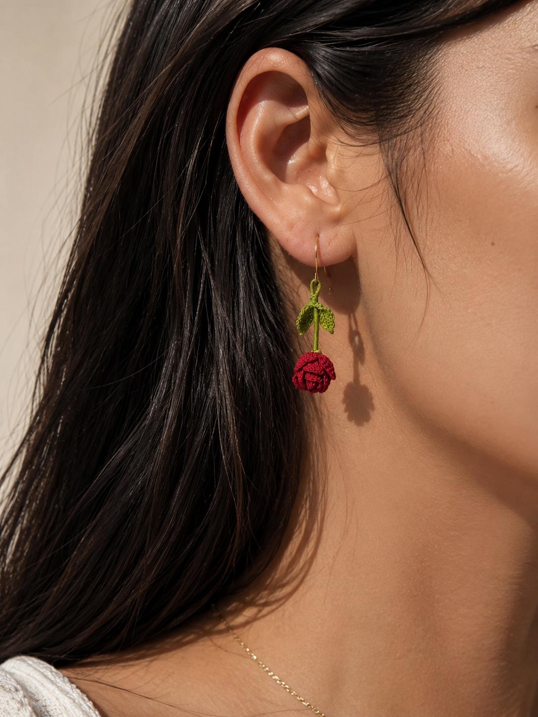 Red Rose Bud Earrings