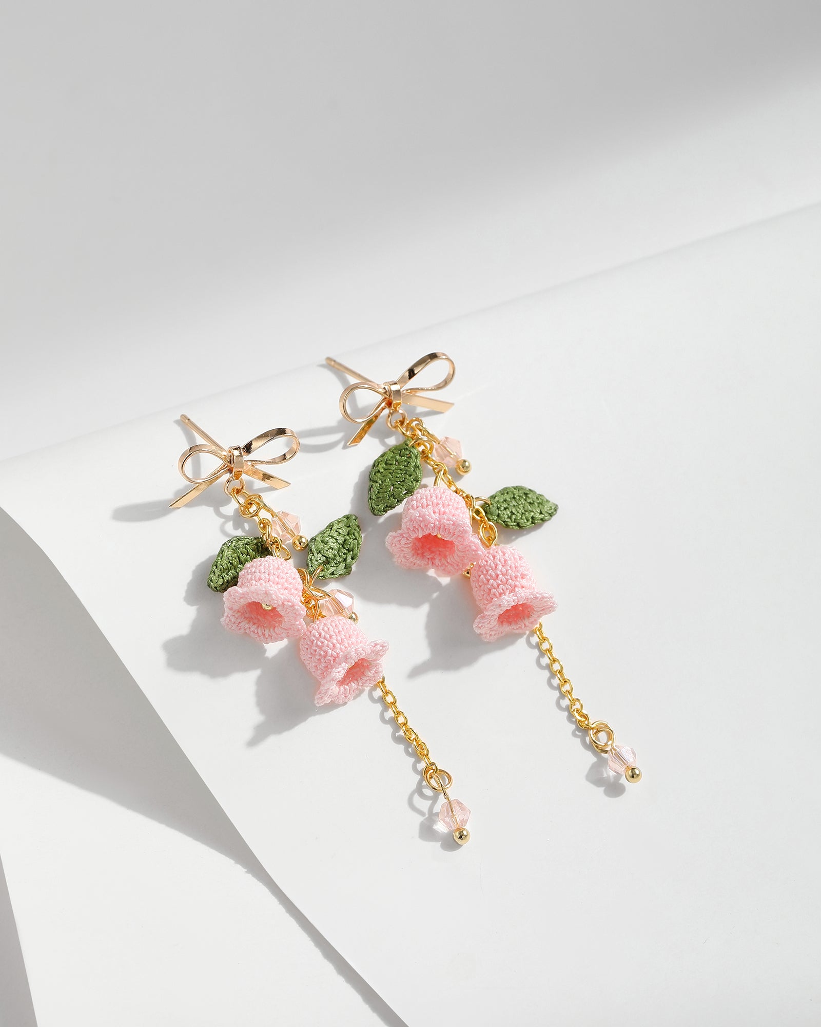 Micro Crochet Earrings | Pink Lily of the Valley with Bow