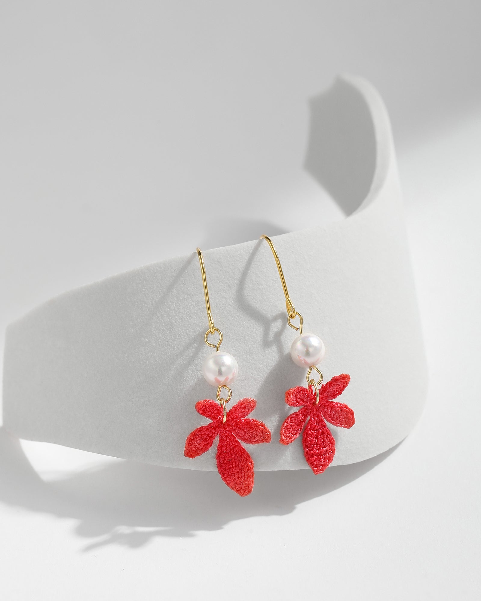 Micro Crochet Earring | Red Maple Leaf