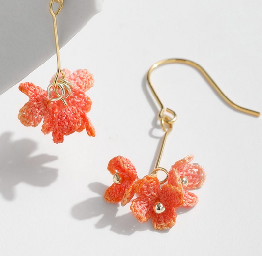 Micro Crochet Earring | Tiny orange flowers