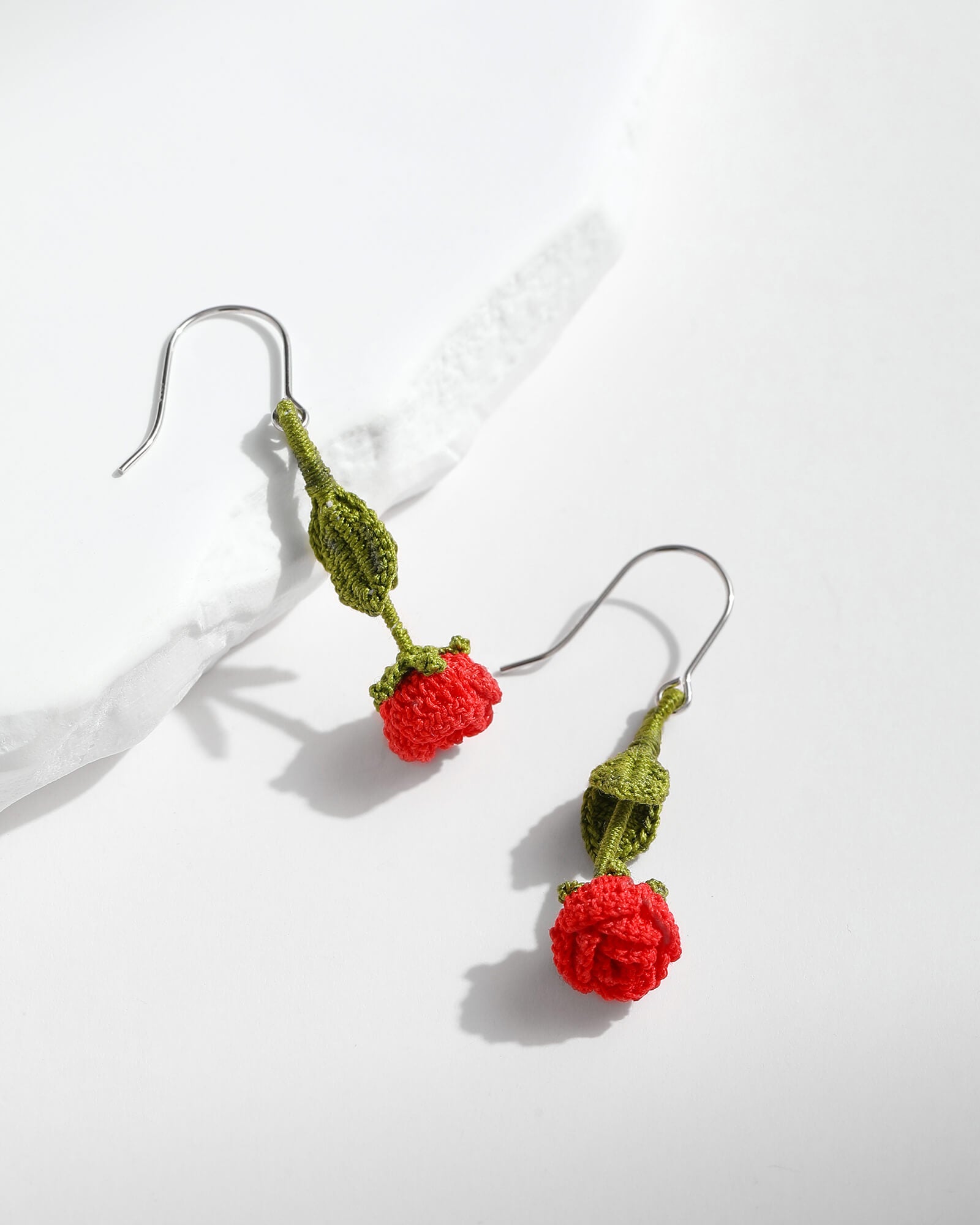 Red Rose Bud Earrings