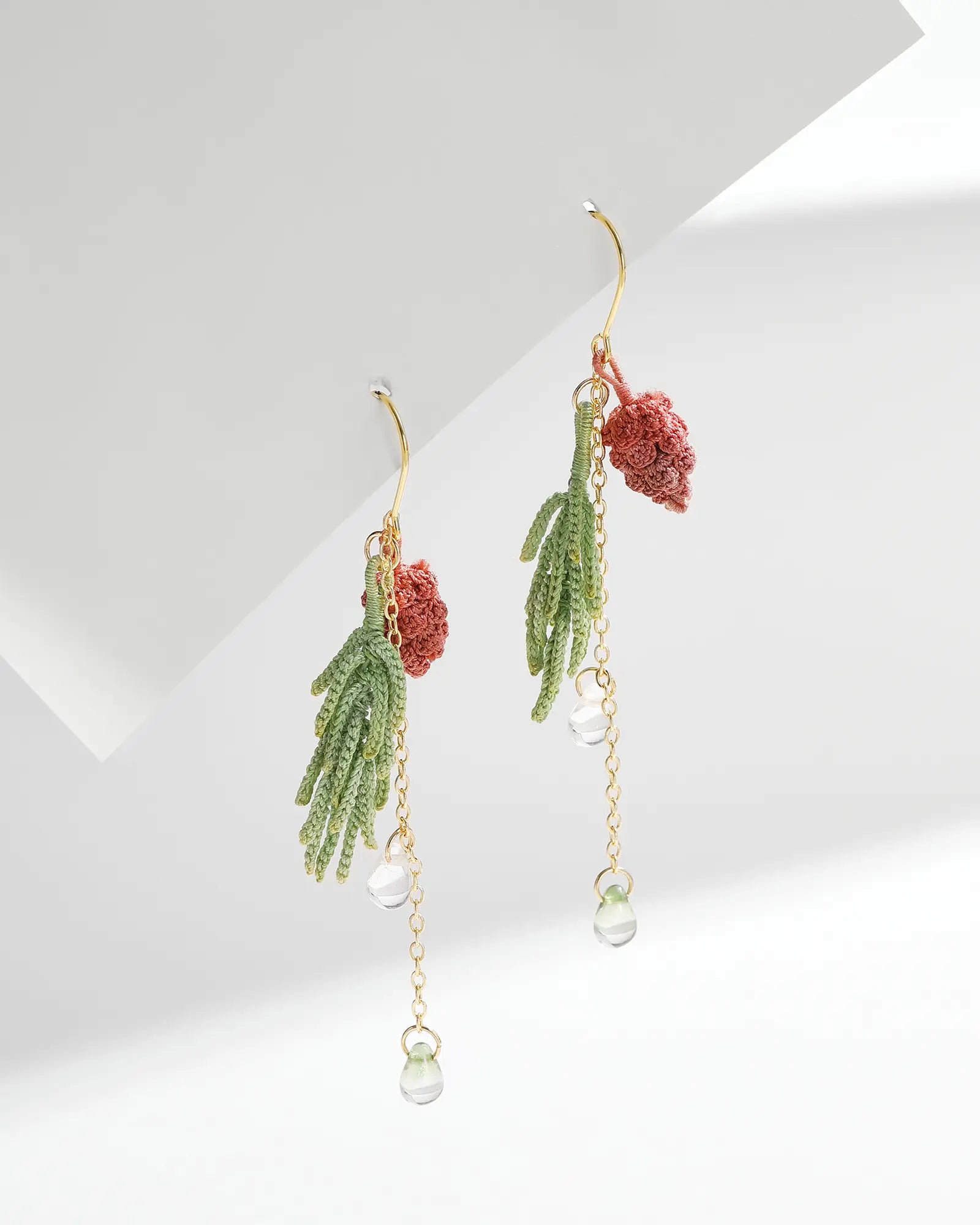 Pinecone, Pine Needle & Crystal Dangle Earrings