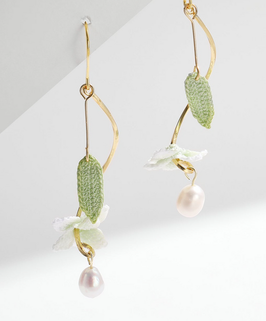 Micro Crochet Earring | Lily with Pearl Spiral Drop