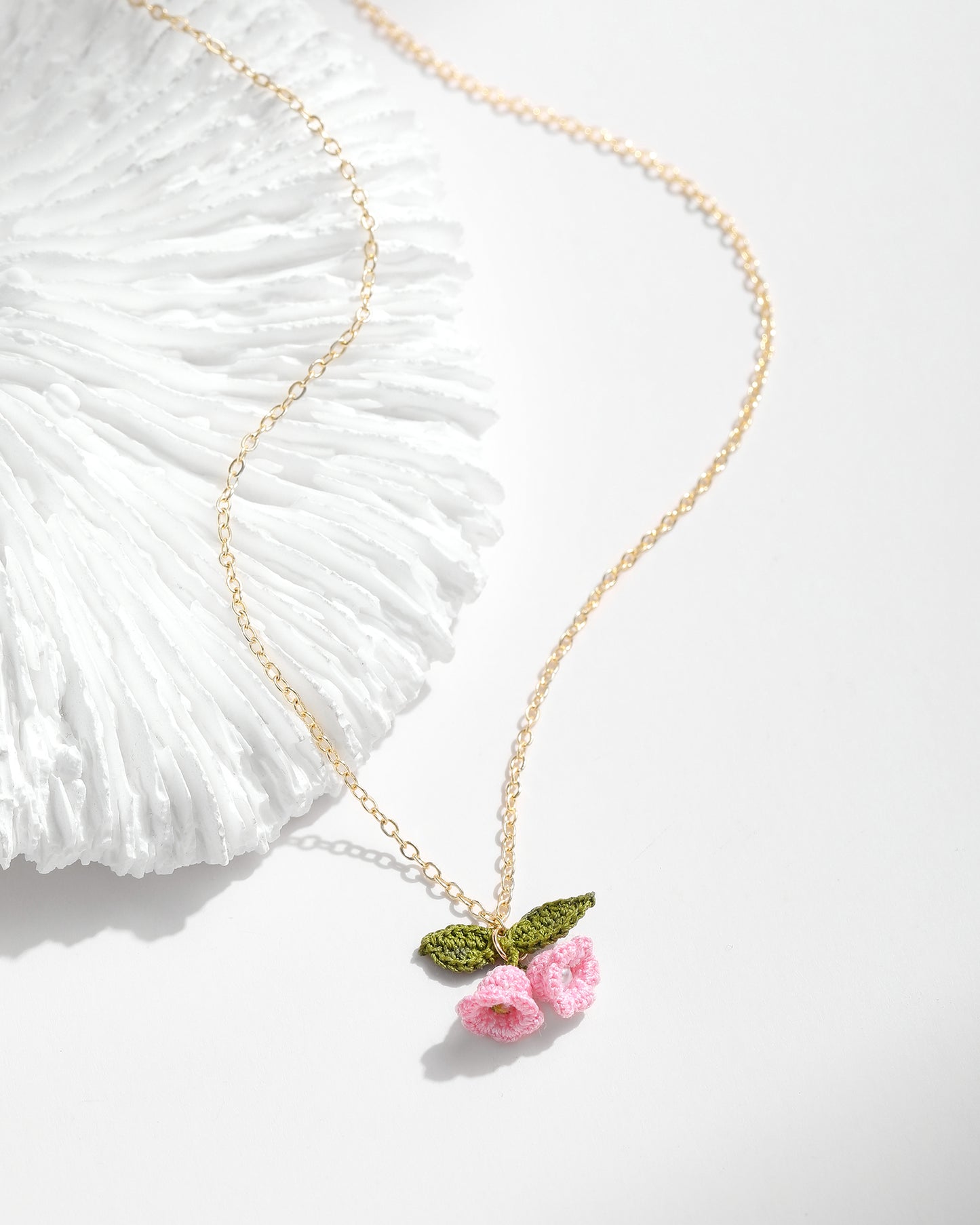 Micro Crochet Necklace  | Pink Lily of the valley Pendant