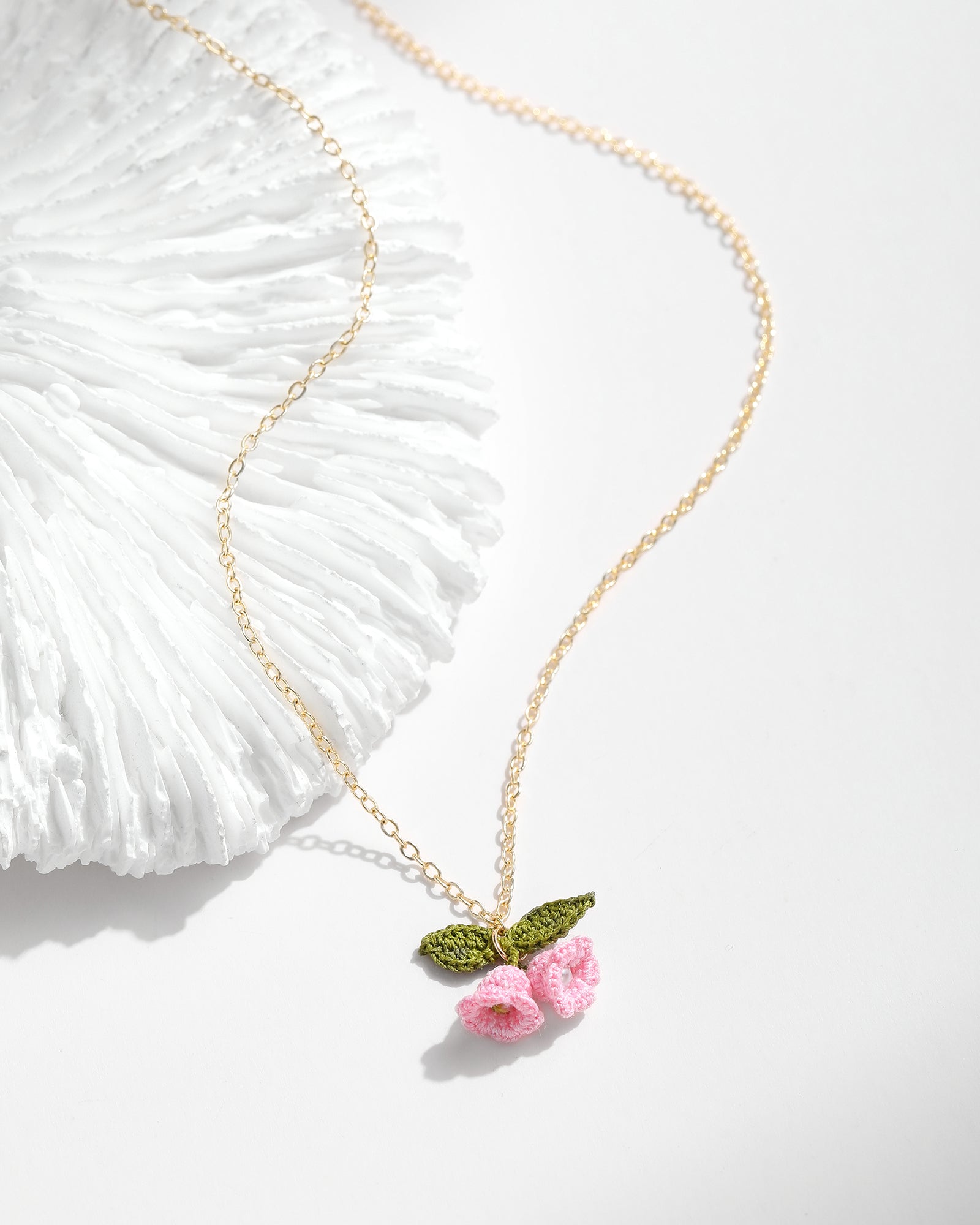 Micro Crochet Necklaces  | Pink Lily of the valley Pendant
