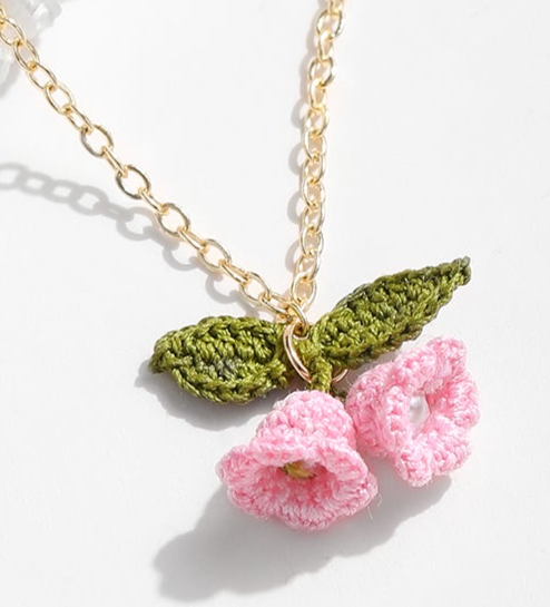 Micro Crochet Necklace  | Pink Lily of the valley Pendant