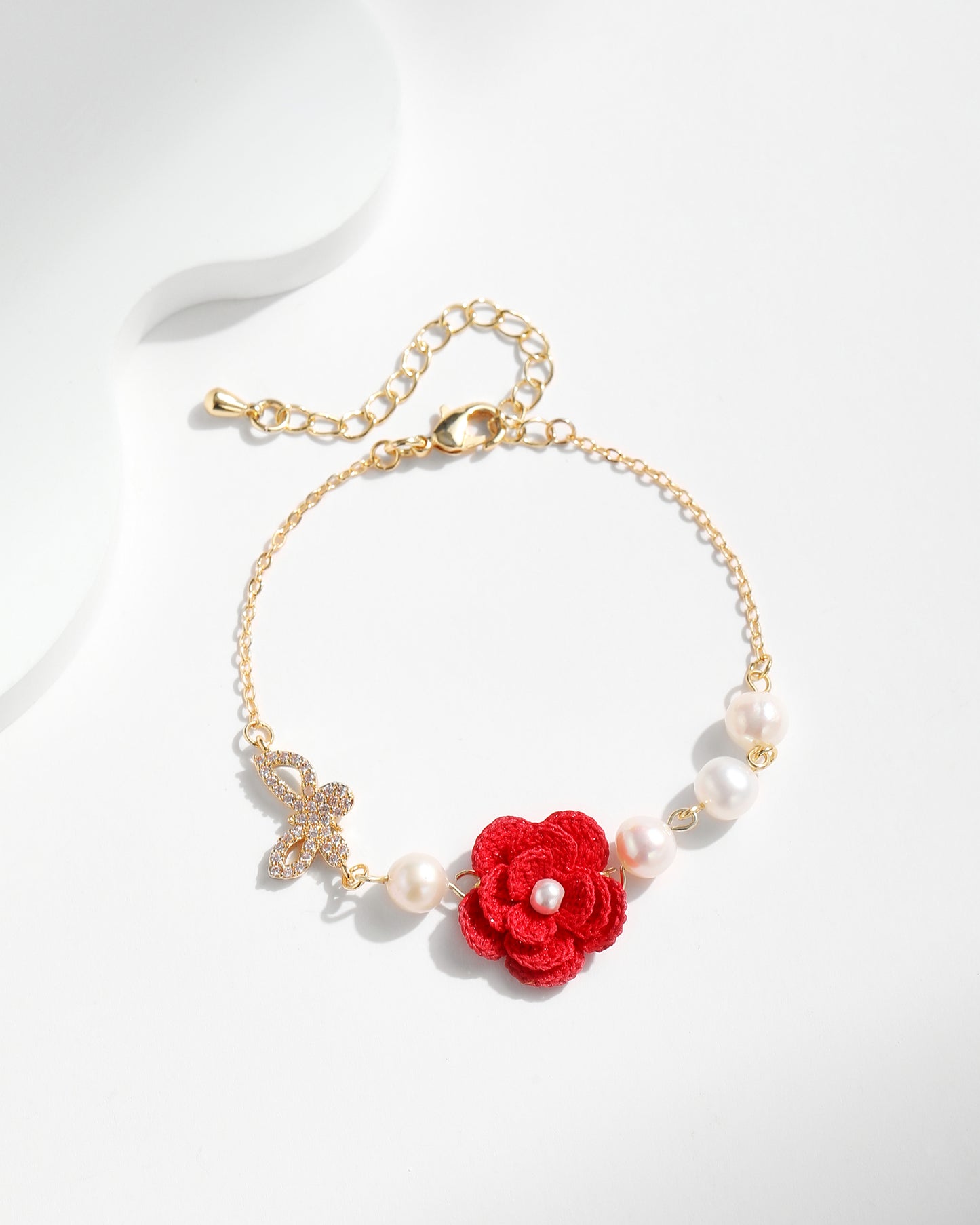 Micro Crochet Bracelet  |  Camellia with Pearl