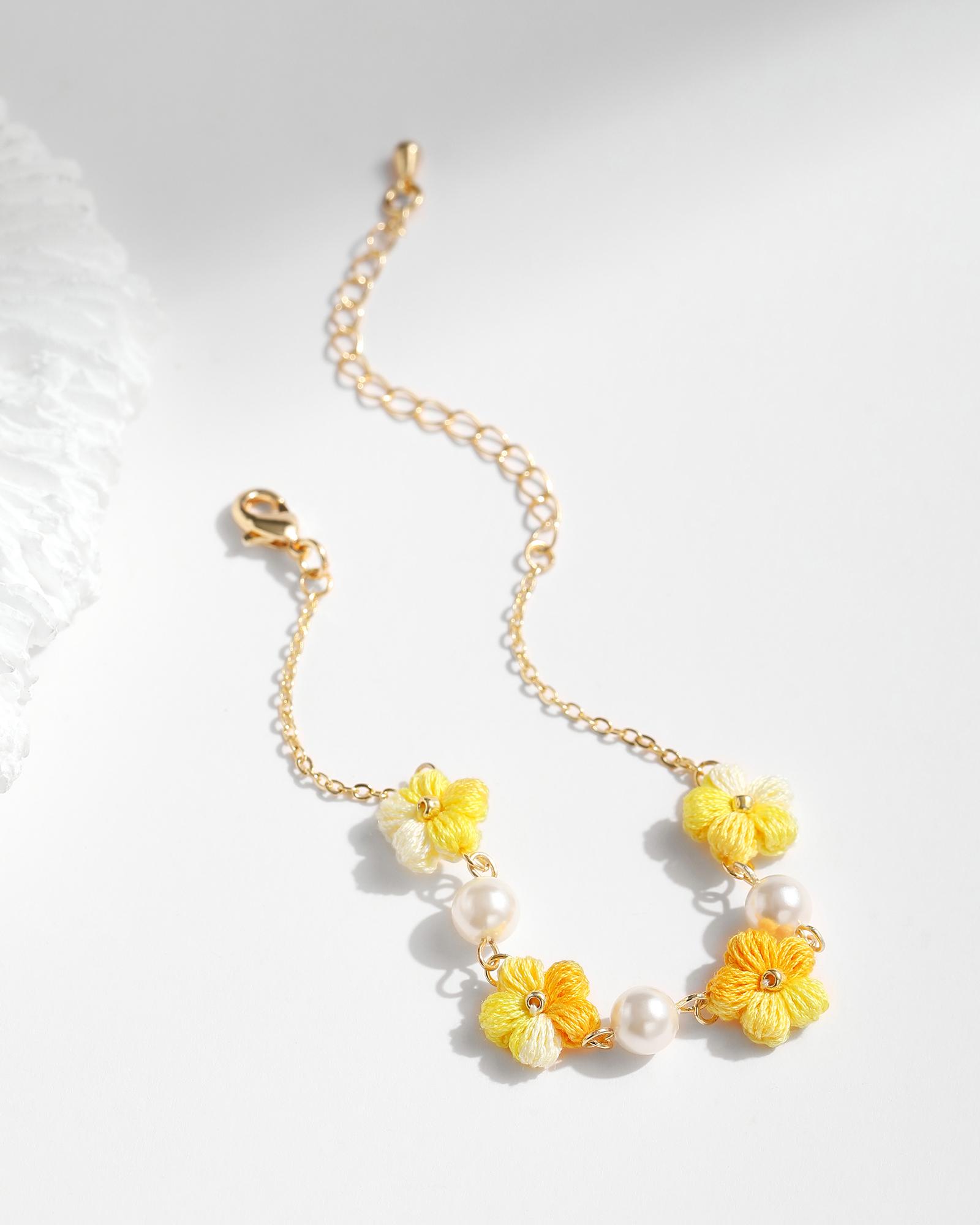 Micro Crochet Bracelet  |  Puff Flowers