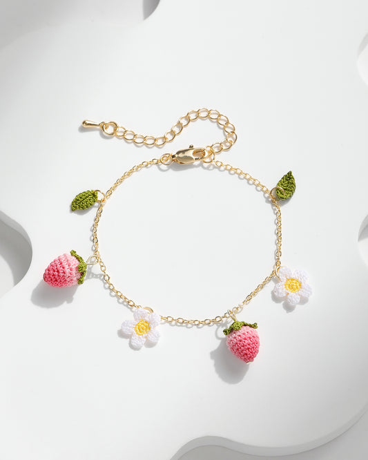 Micro Crochet Bracelet | Pink Strawberry