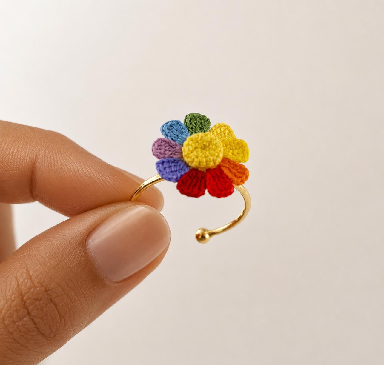 Spinning Rainbow Flower Ring