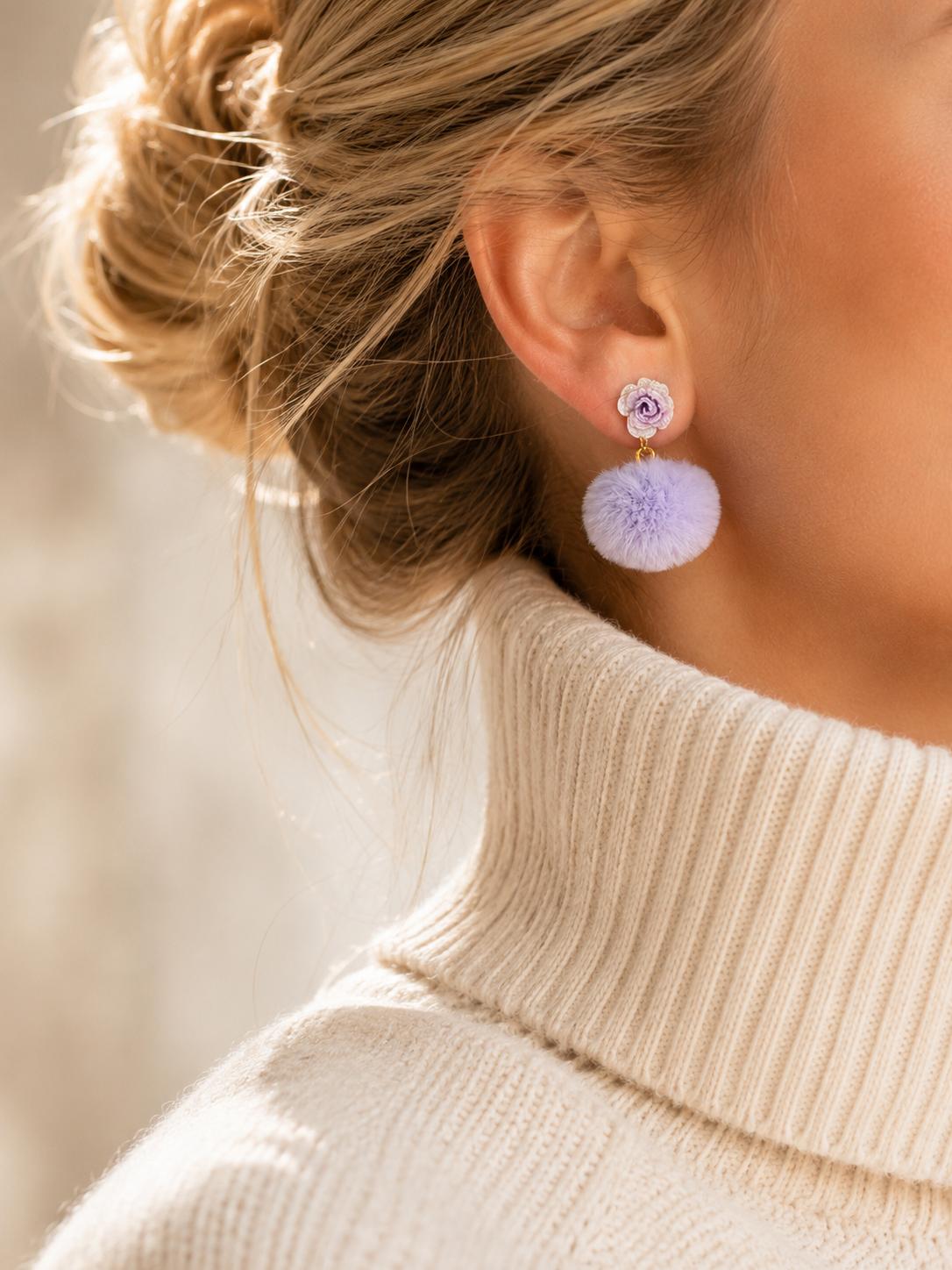 Rose Pom Pom Earrings