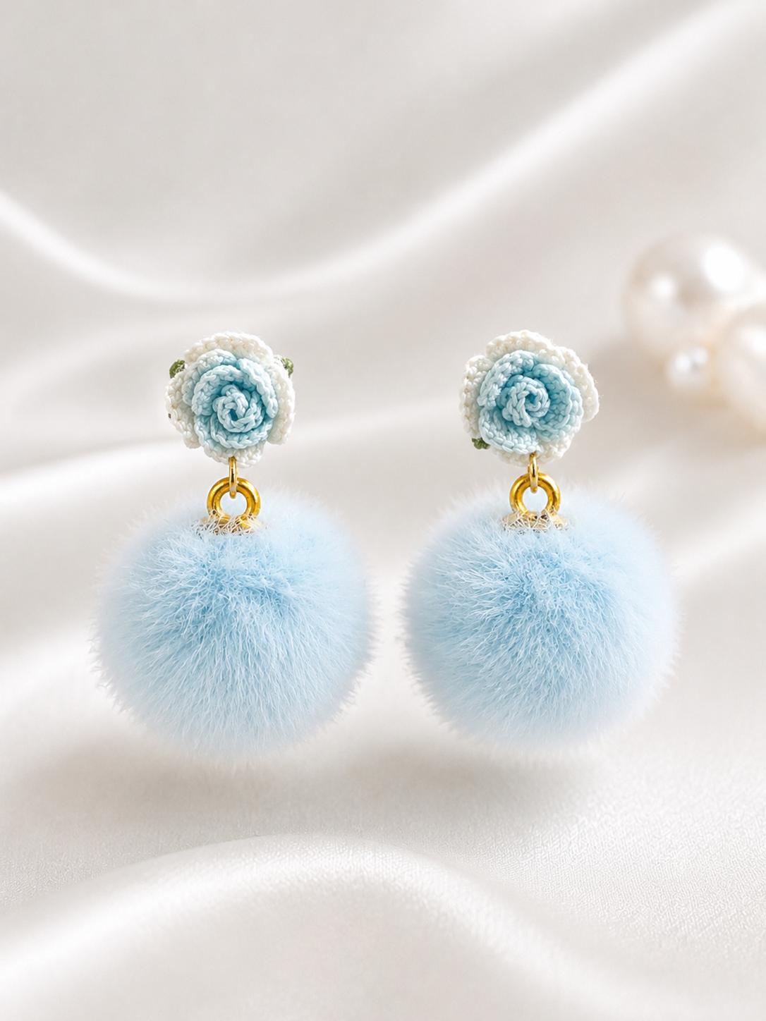 Rose Pom Pom Earrings