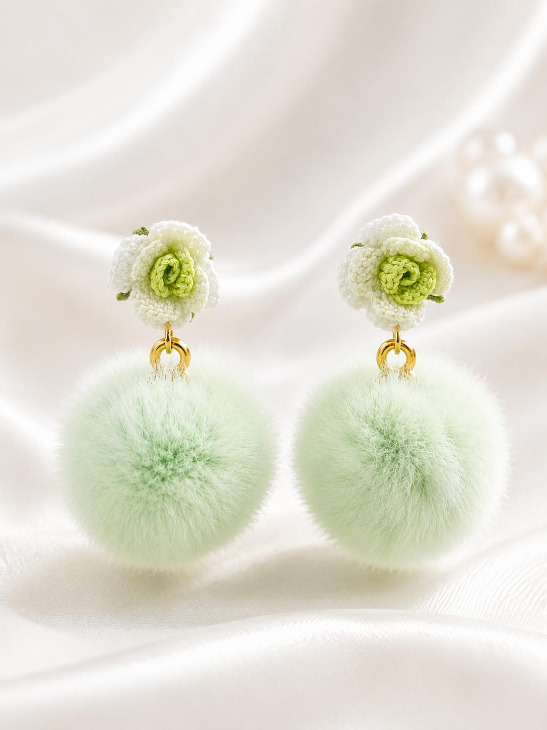 Rose Pom Pom Earrings