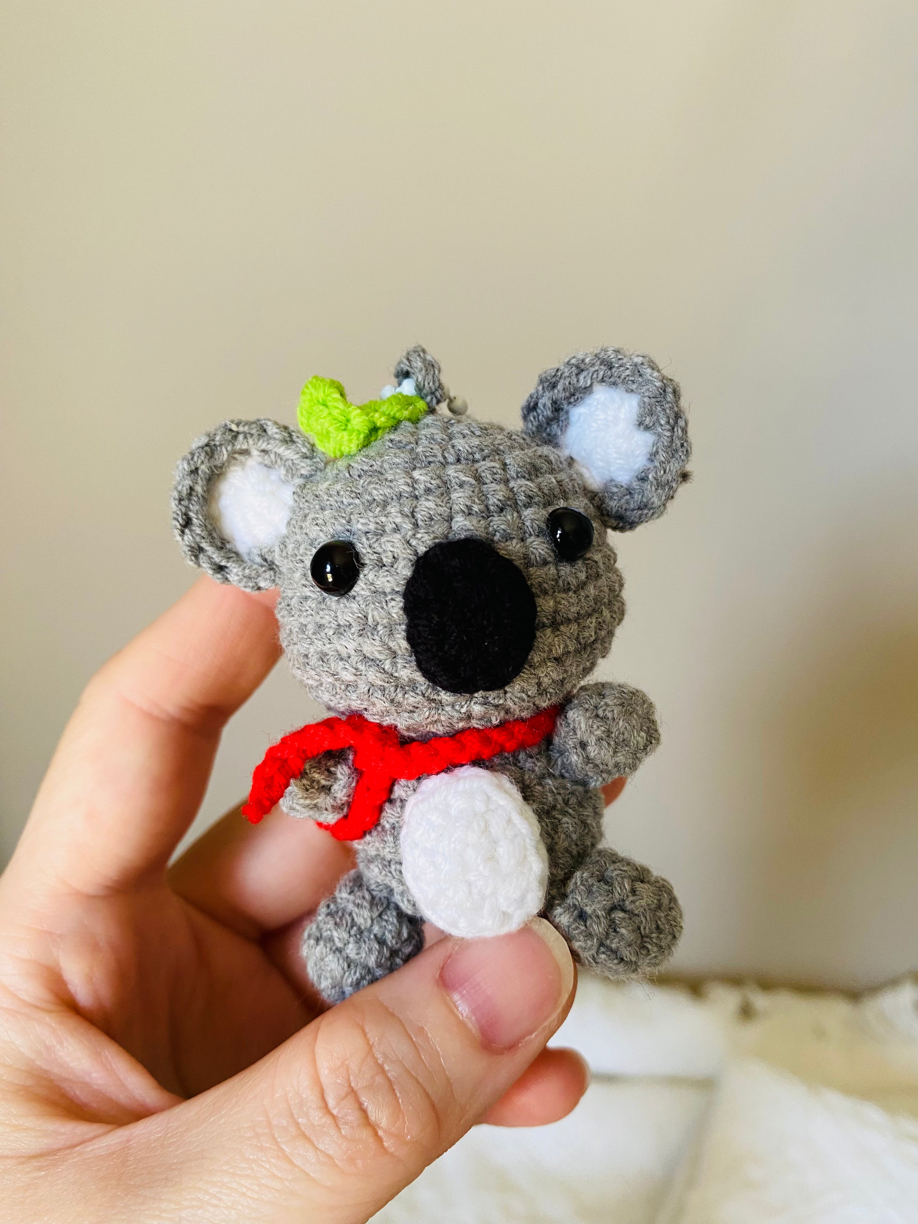 Handmade crochet koala keychain, cute Australian souvenir gift.
Small crochet koala keyring for bags and keys, handmade accessory