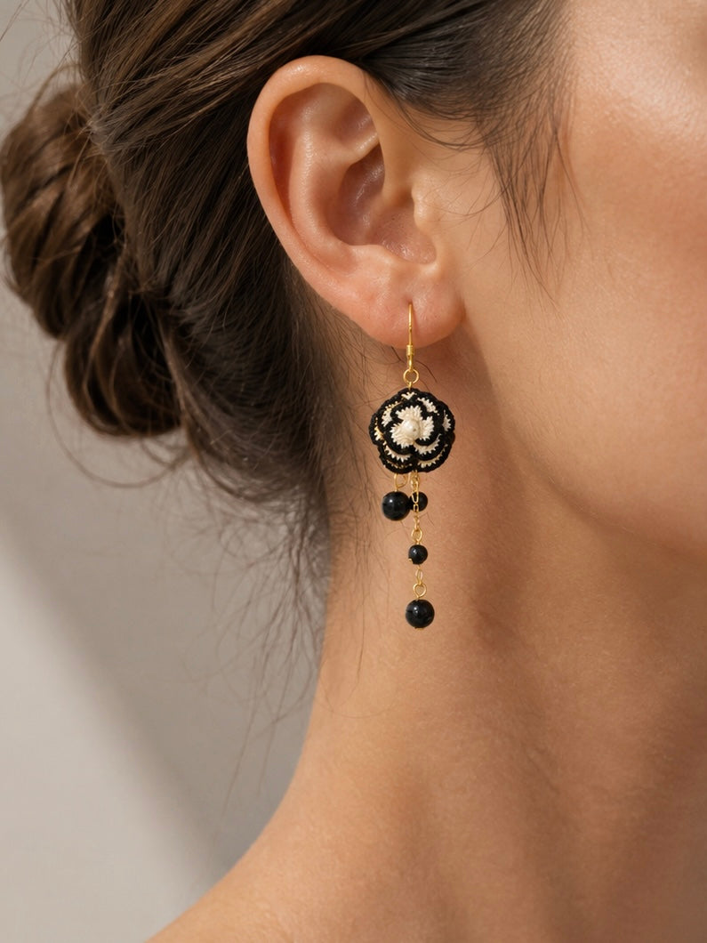 Black & White Camellia Earrings
