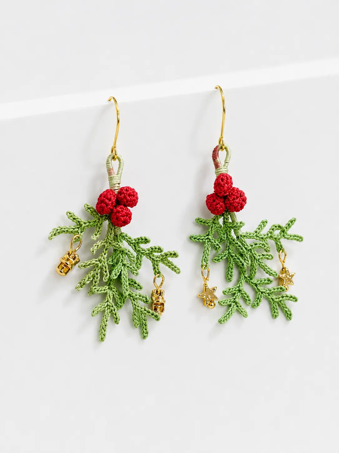 Christmas Holly Berry & Star Drop Earrings