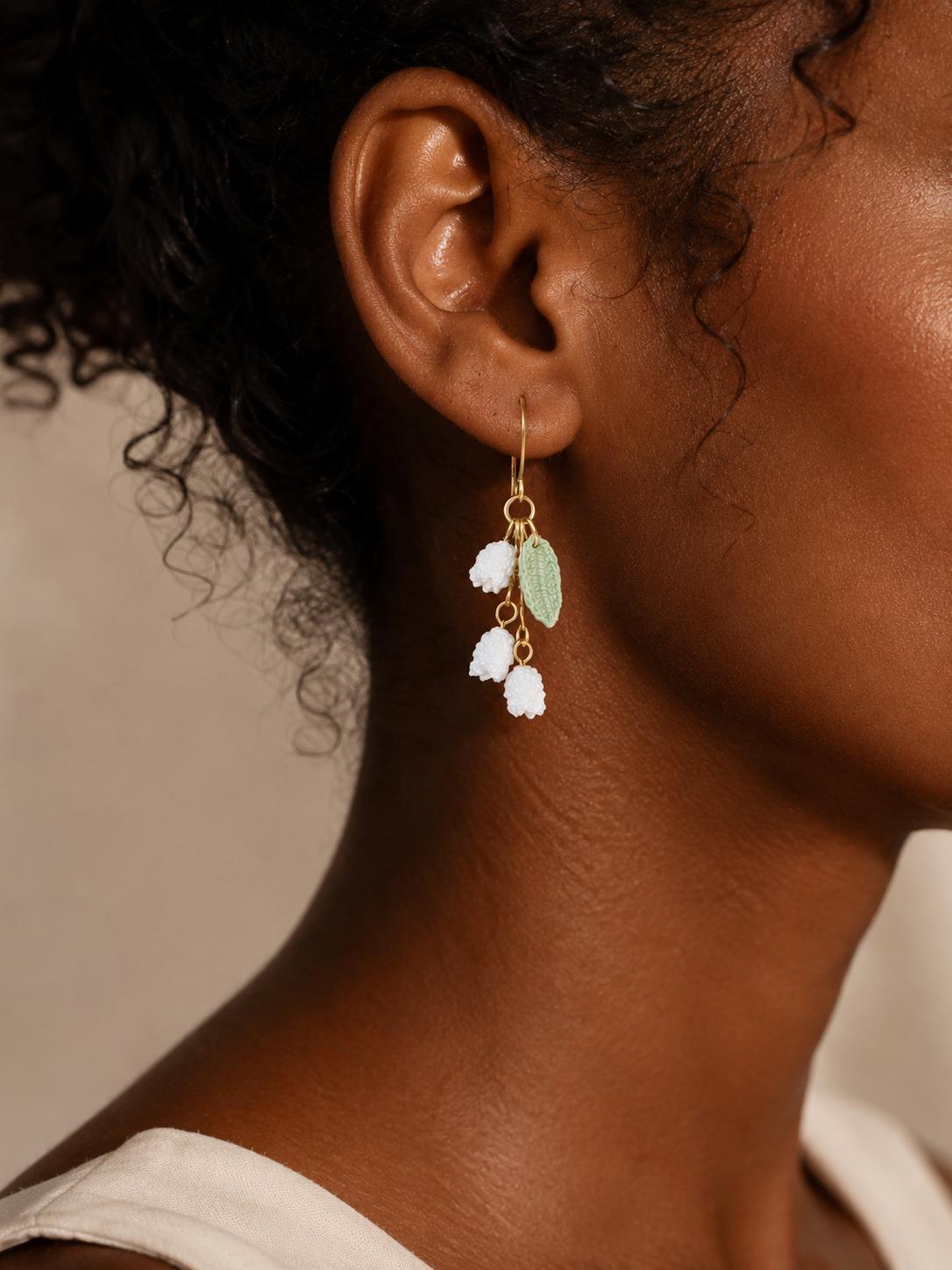 White Lily of the Valley Drop Micro-Crochet Earrings