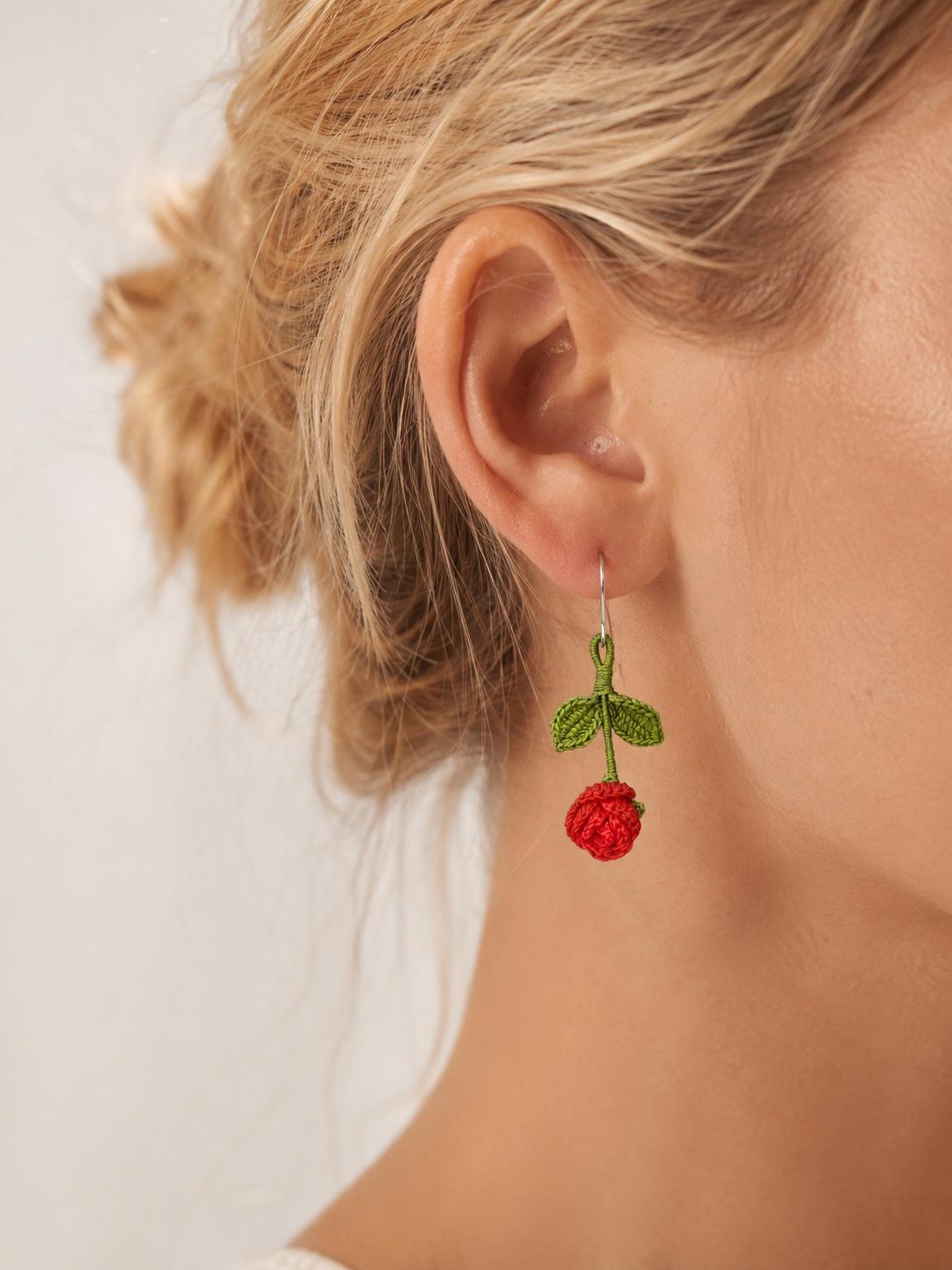 Red Rose Bud Earrings