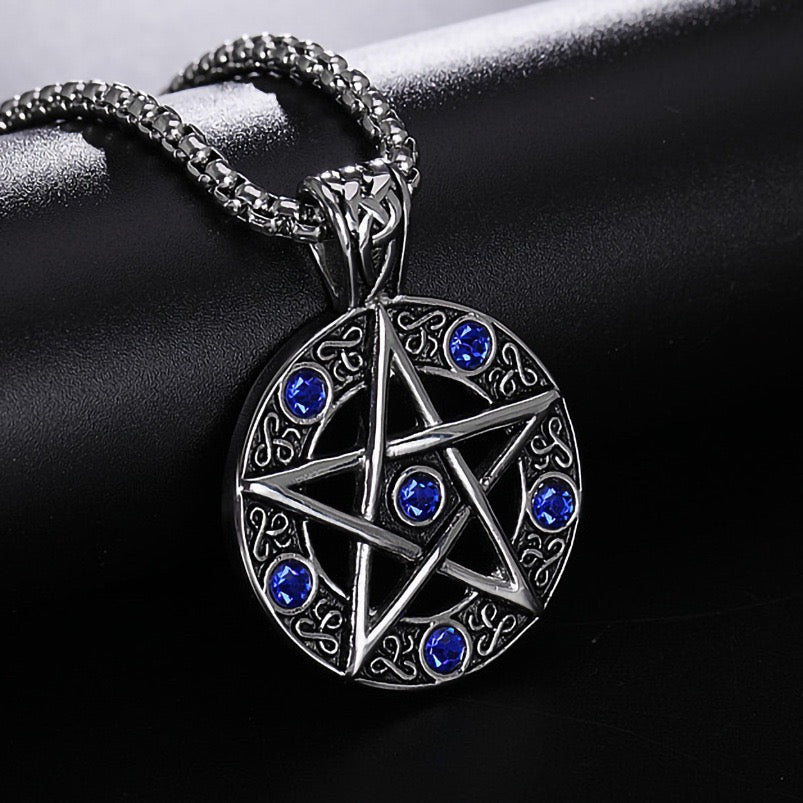 Stainless Steel Pentagram Pendant with Crystals Necklace